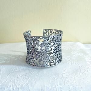 Bracelet Cuff Wide Lia Sophi Filigree Cut Out Statement Wide Silver Tone